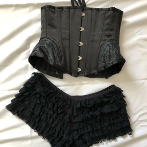 Sexy black corset and shorts set